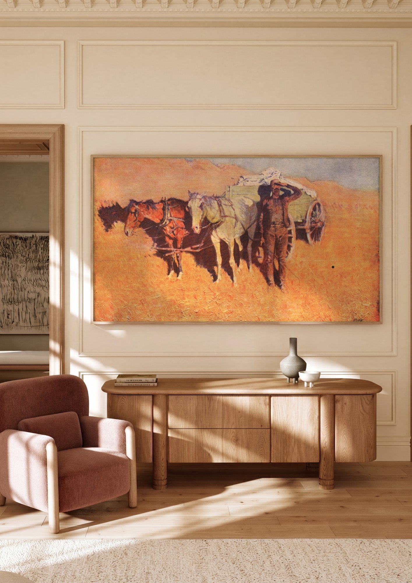 Quadro Decorativo A Caravana do Oeste - Frederic Remington em ambiente decorado