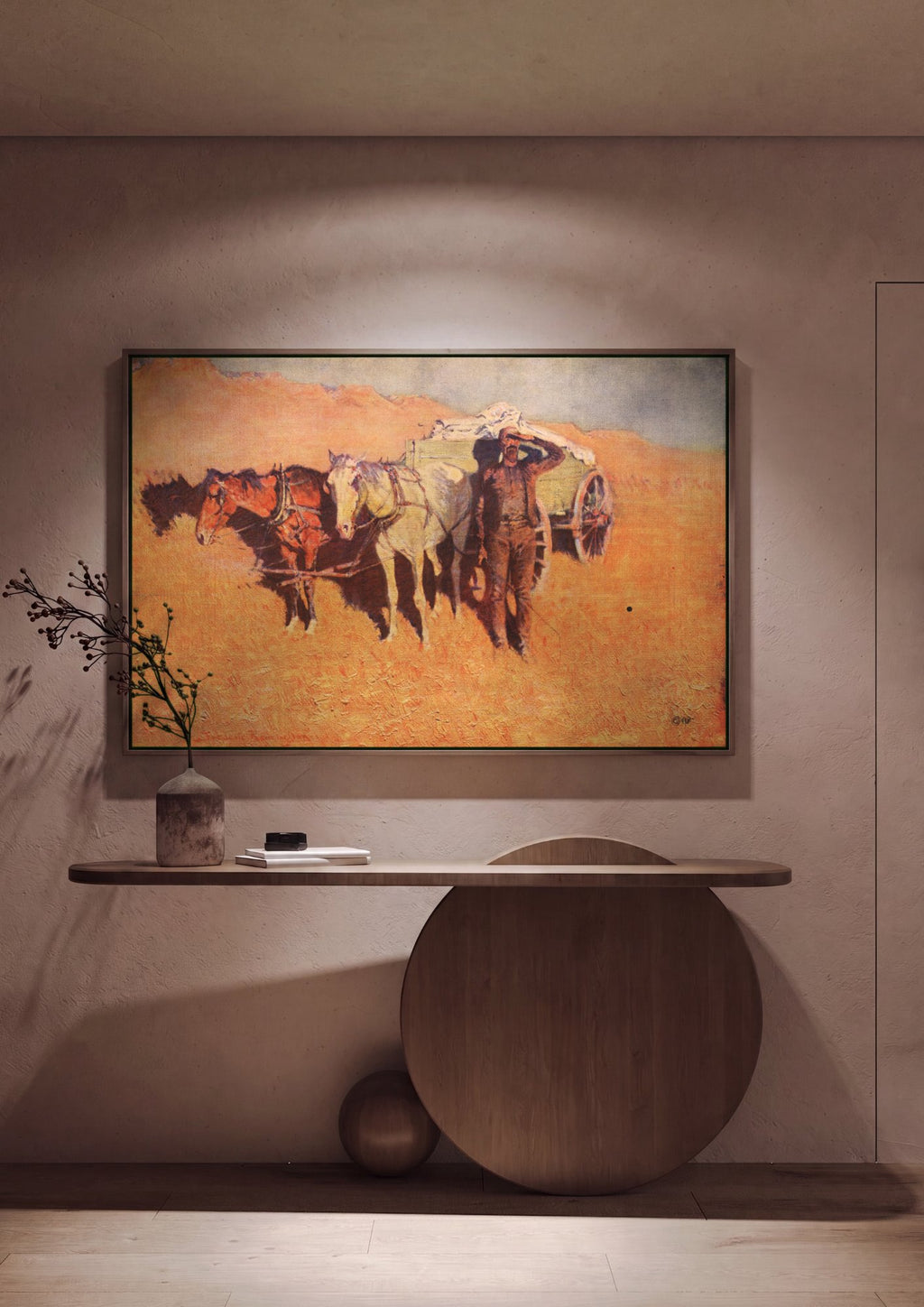 Quadro Decorativo A Caravana do Oeste - Frederic Remington em ambiente decorado