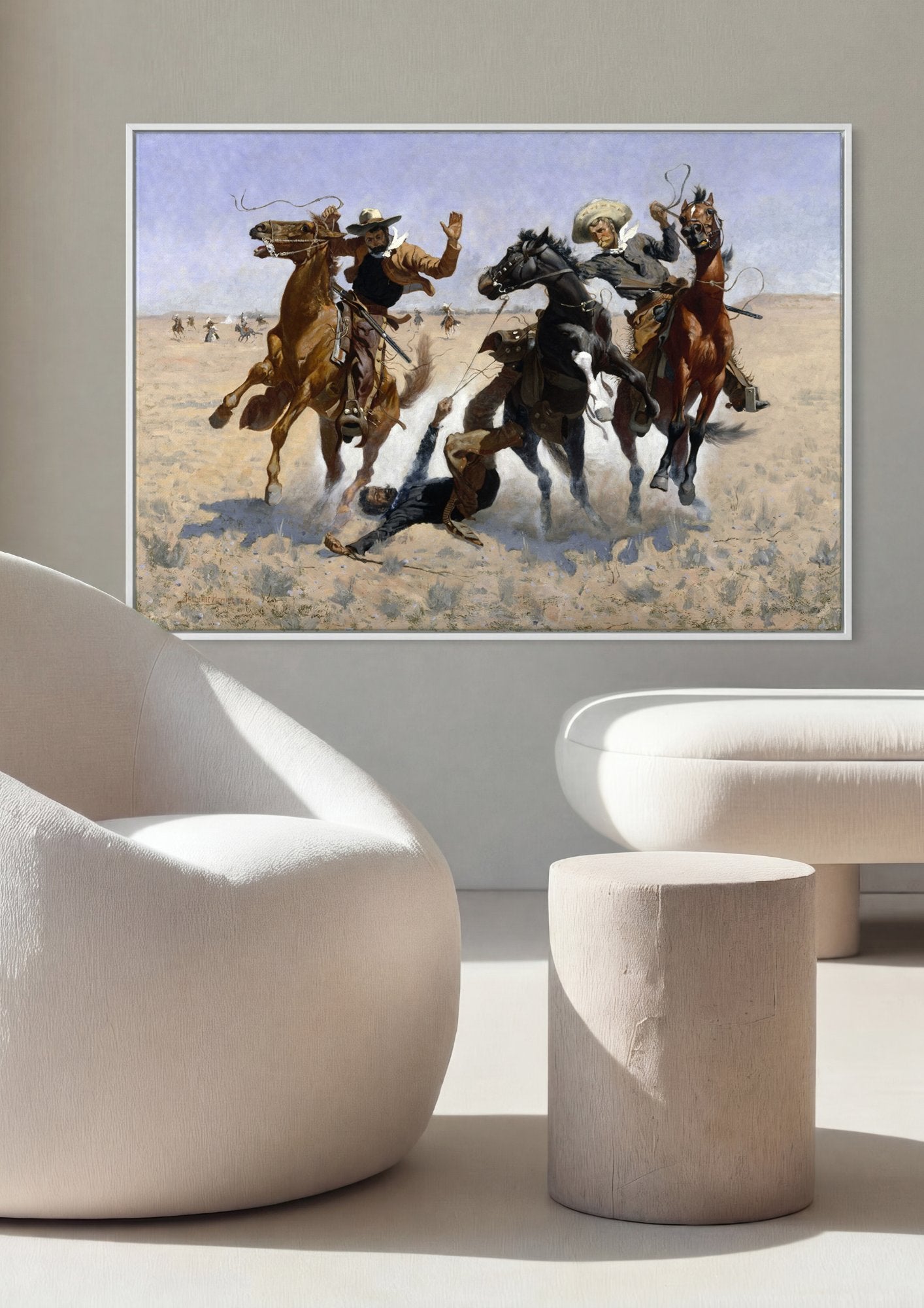 Quadro Decorativo A Queda do Vaqueiro - Frederic Remington em ambiente decorado