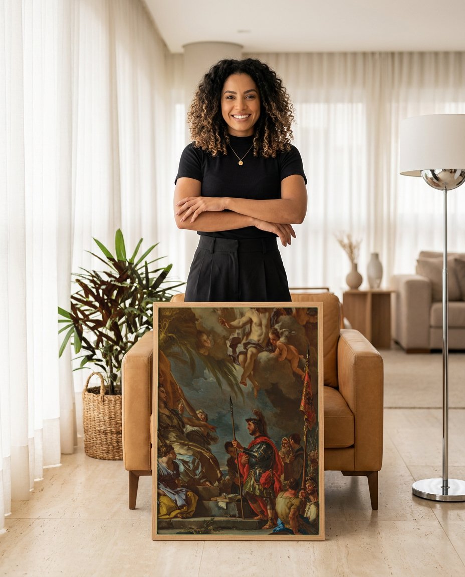 Quadro Decorativo A Oferenda a Cipião - Francesco Solimena com modelo em ambiente
