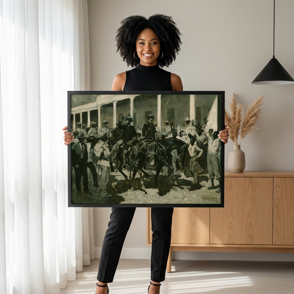 Quadro Decorativo A Entrada em Havana - Frederic Remington com modelo em ambiente