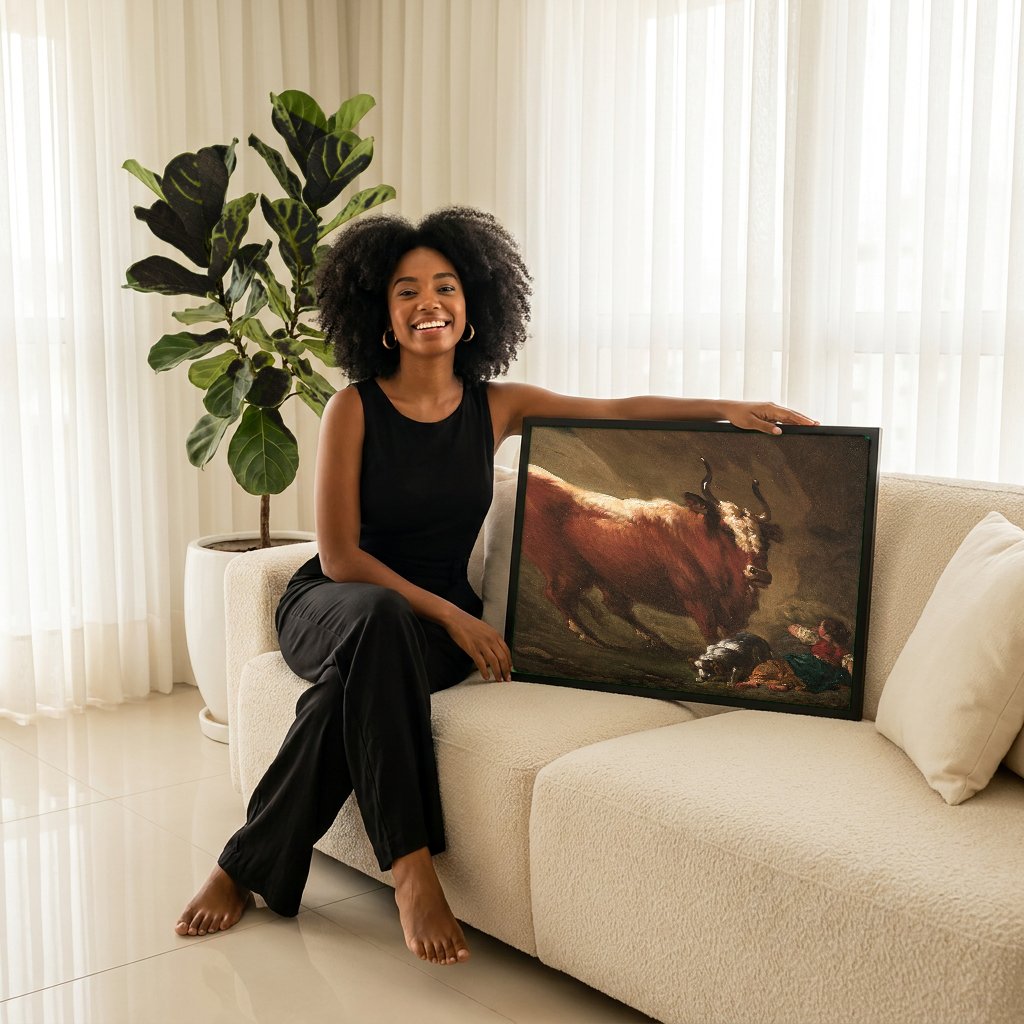 Quadro Decorativo O Touro – Jean-Honoré Fragonard com modelo em ambiente
