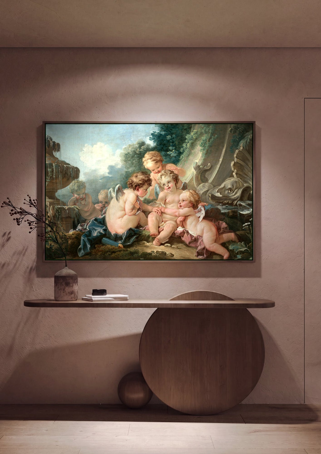 Quadro Decorativo Cenas com Querubins - François Boucher em ambiente decorado