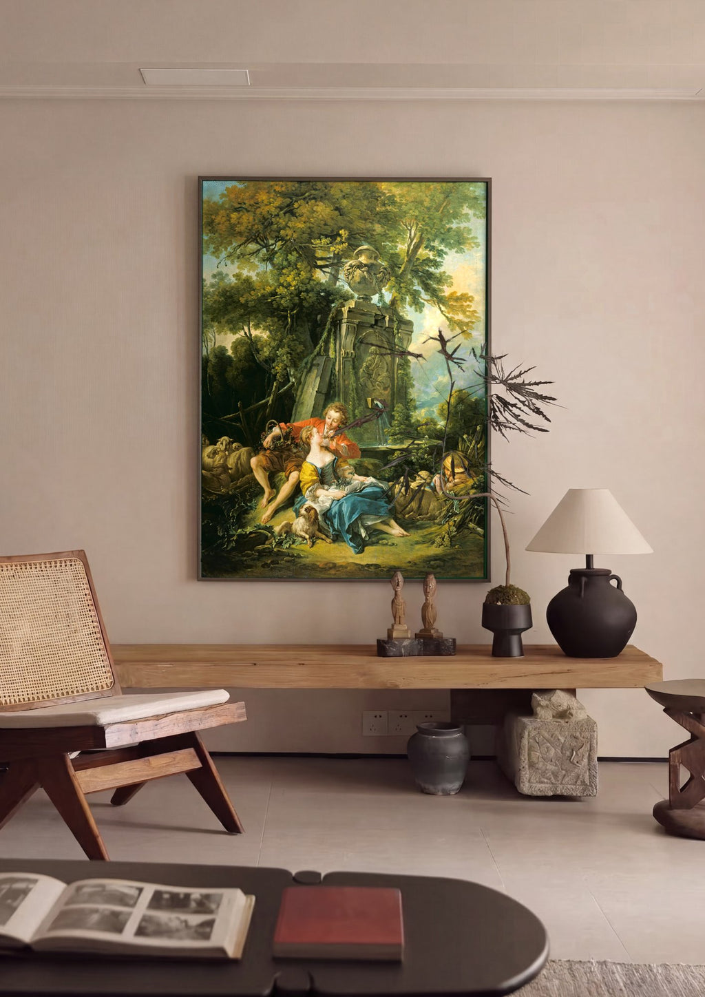 Quadro Decorativo Os Pastores Felizes - François Boucher em ambiente decorado