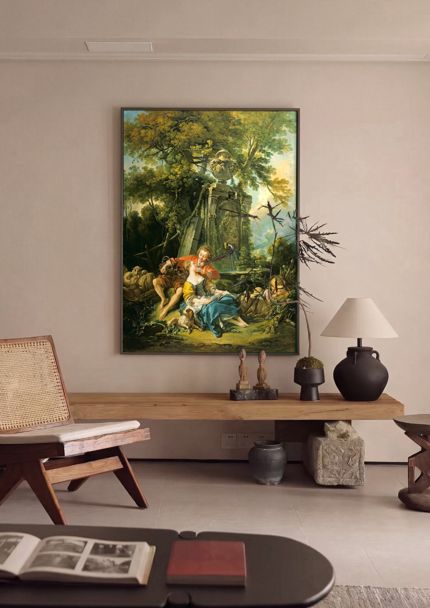 Quadro Decorativo Os Pastores Felizes - François Boucher em ambiente decorado