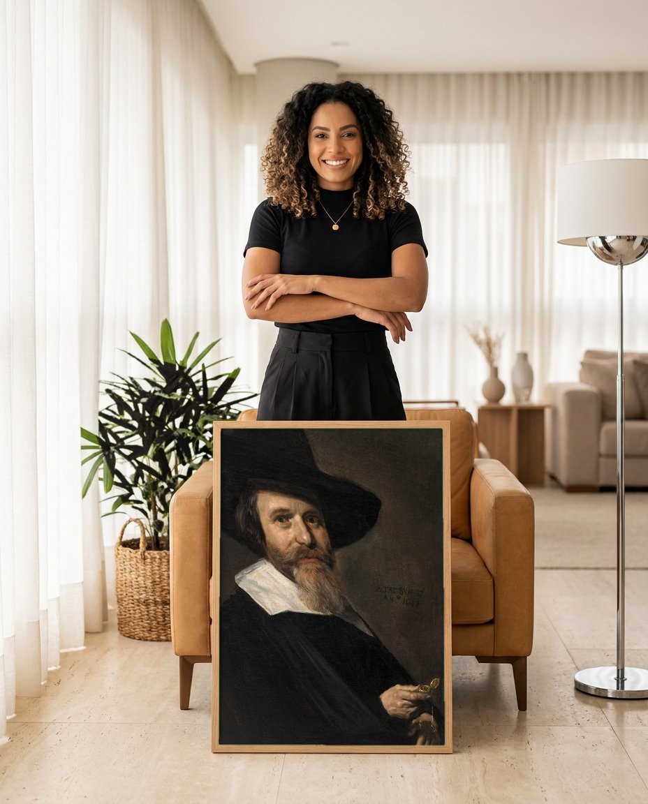 Quadro Decorativo Retrato de um Homem – Frans Hals com modelo em ambiente