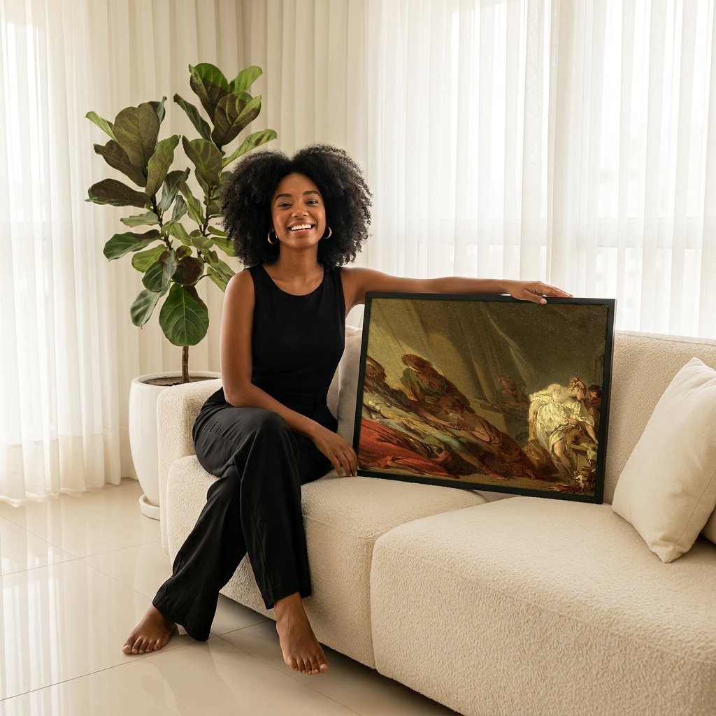 Quadro Decorativo A Morte de Meleagro - François Boucher com modelo em ambiente