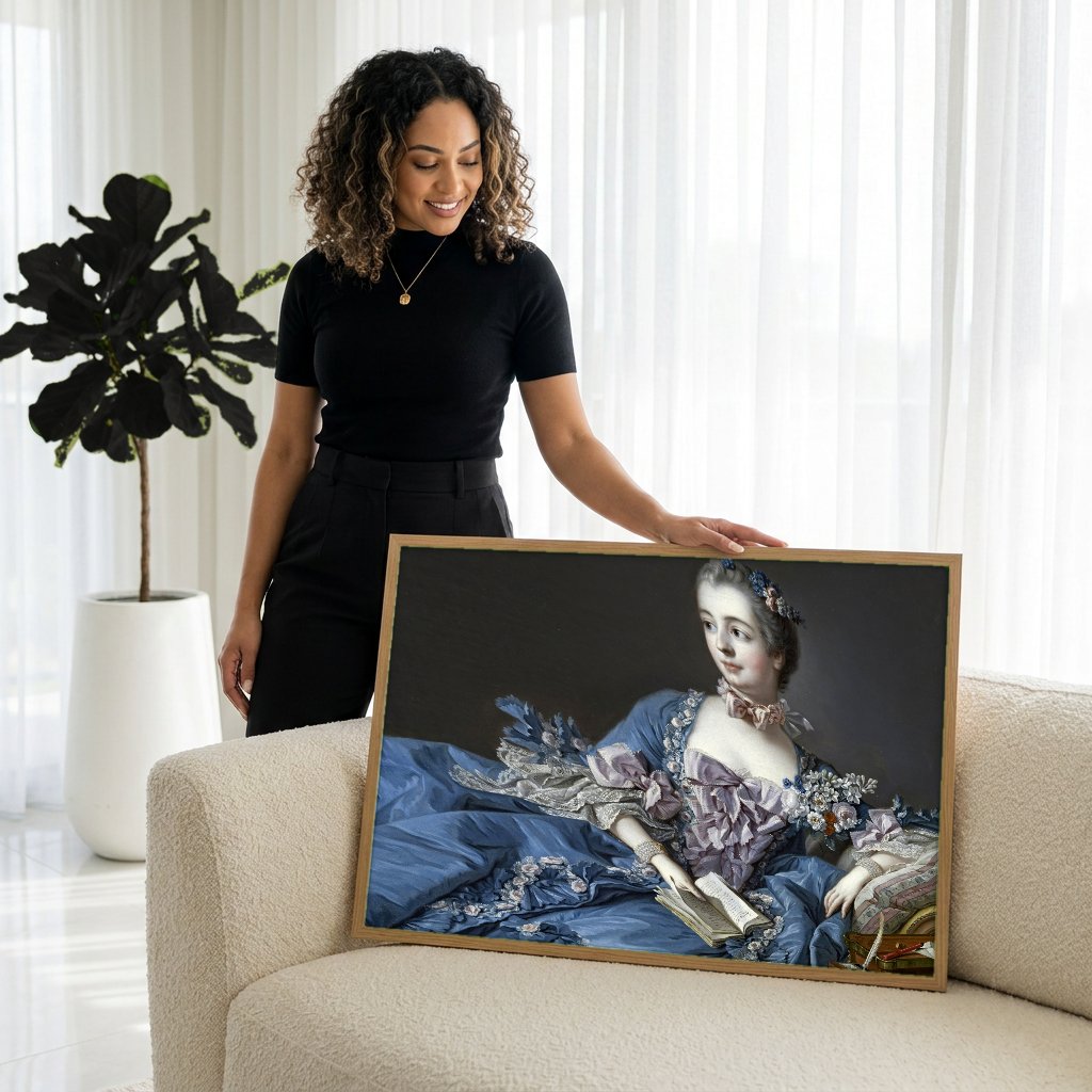 Quadro Decorativo Madame de Pompadour - François Boucher com modelo em ambiente