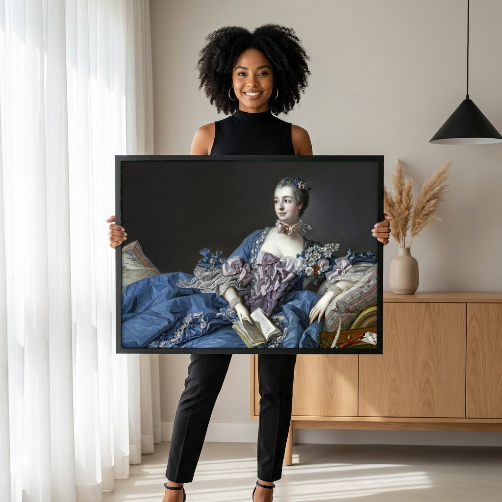 Quadro Decorativo Madame de Pompadour - François Boucher com modelo em ambiente
