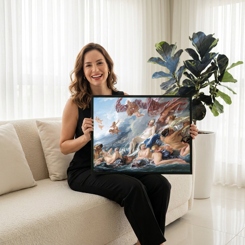 Quadro Decorativo O Triunfo de Vênus - François Boucher com modelo em ambiente