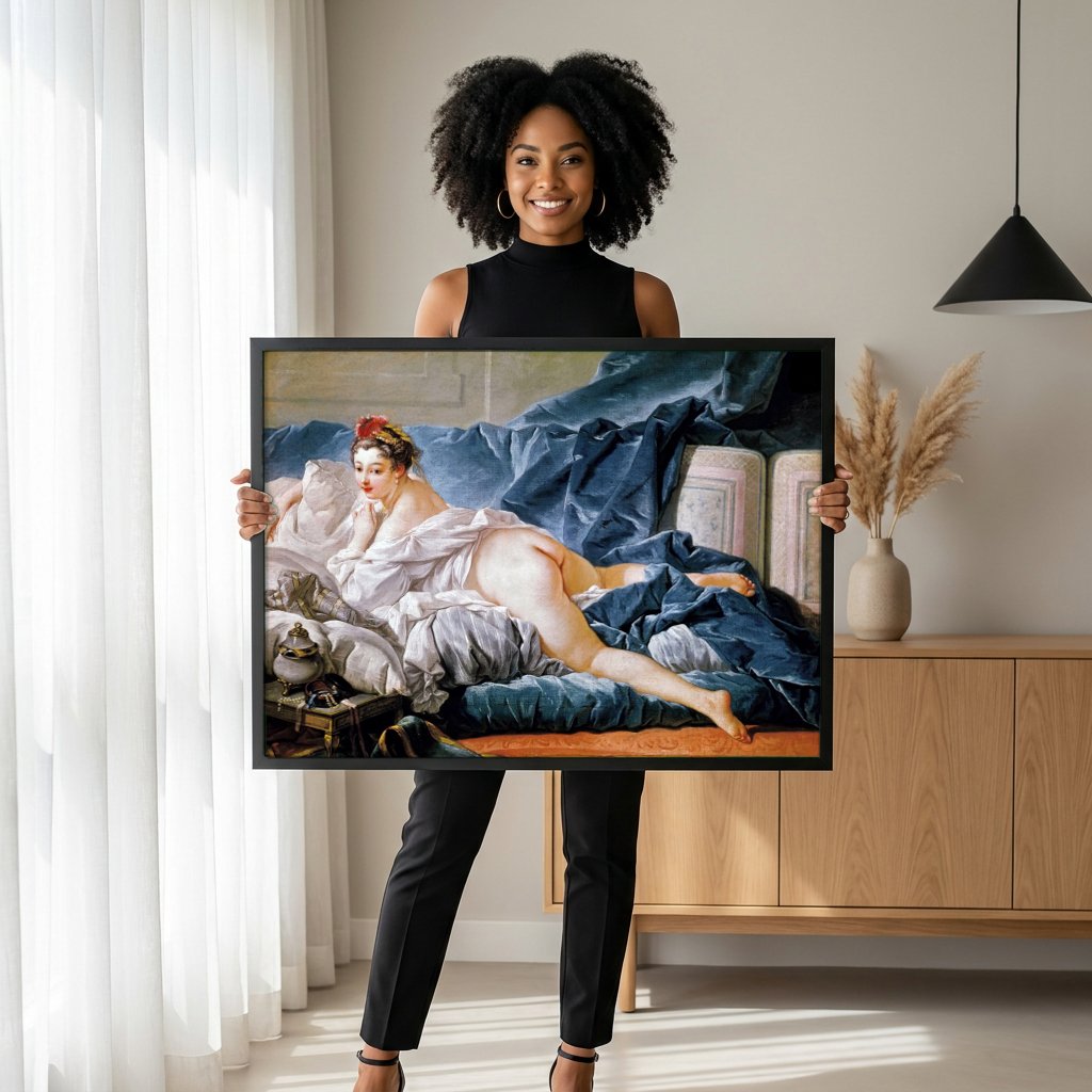 Quadro Decorativo Odalisca Reclinada - François Boucher com modelo em ambiente
