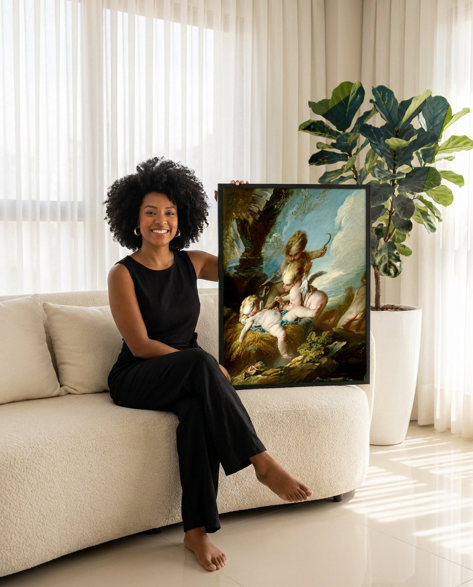 Quadro Decorativo O Triunfo de Vênus - François Boucher com modelo em ambiente
