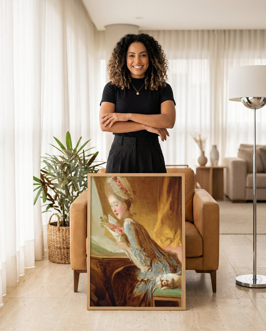 Quadro Decorativo A Leitura da Carta - Fragonard com modelo em ambiente