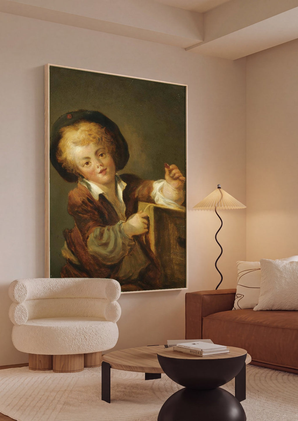 Quadro Decorativo O Jovem Desenhista - Fragonard em ambiente decorado