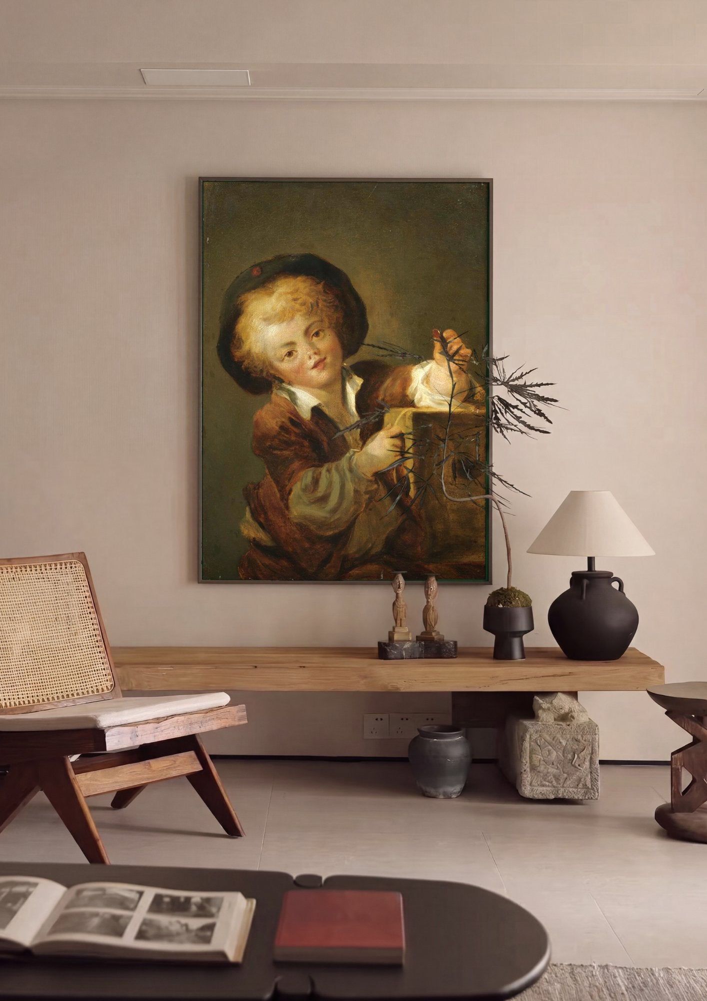 Quadro Decorativo O Jovem Desenhista - Fragonard em ambiente decorado