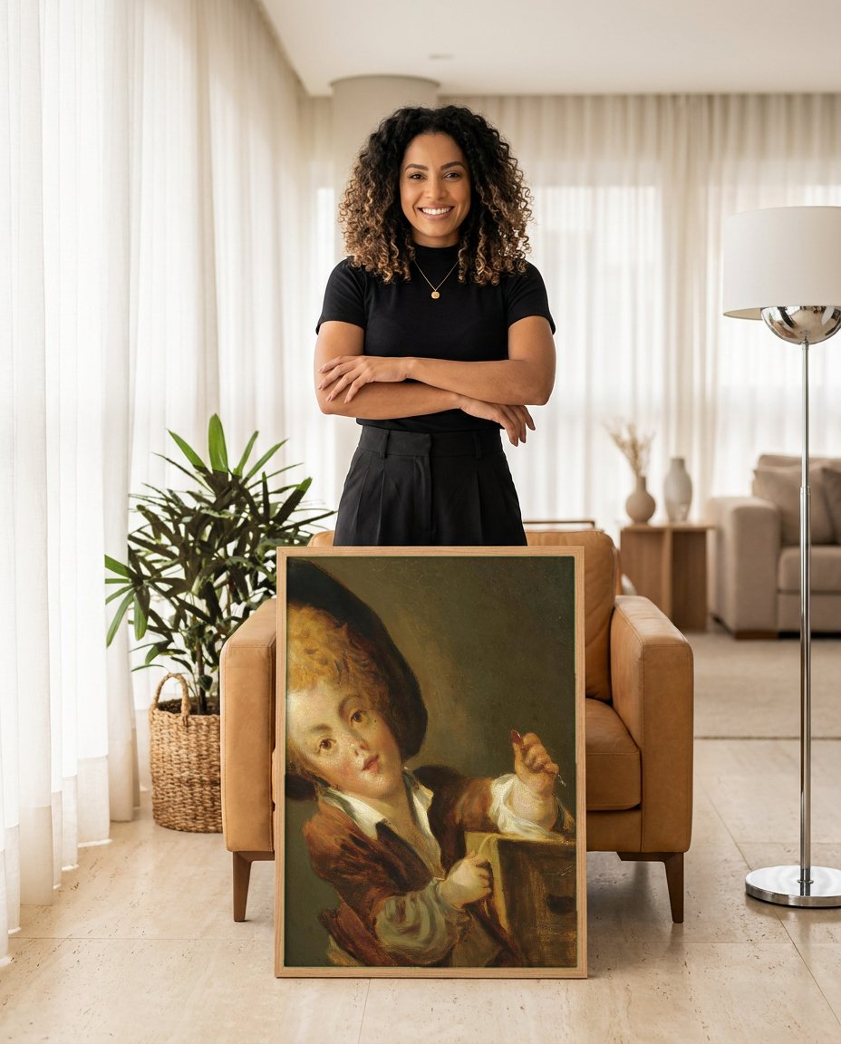 Quadro Decorativo O Jovem Desenhista - Fragonard com modelo em ambiente
