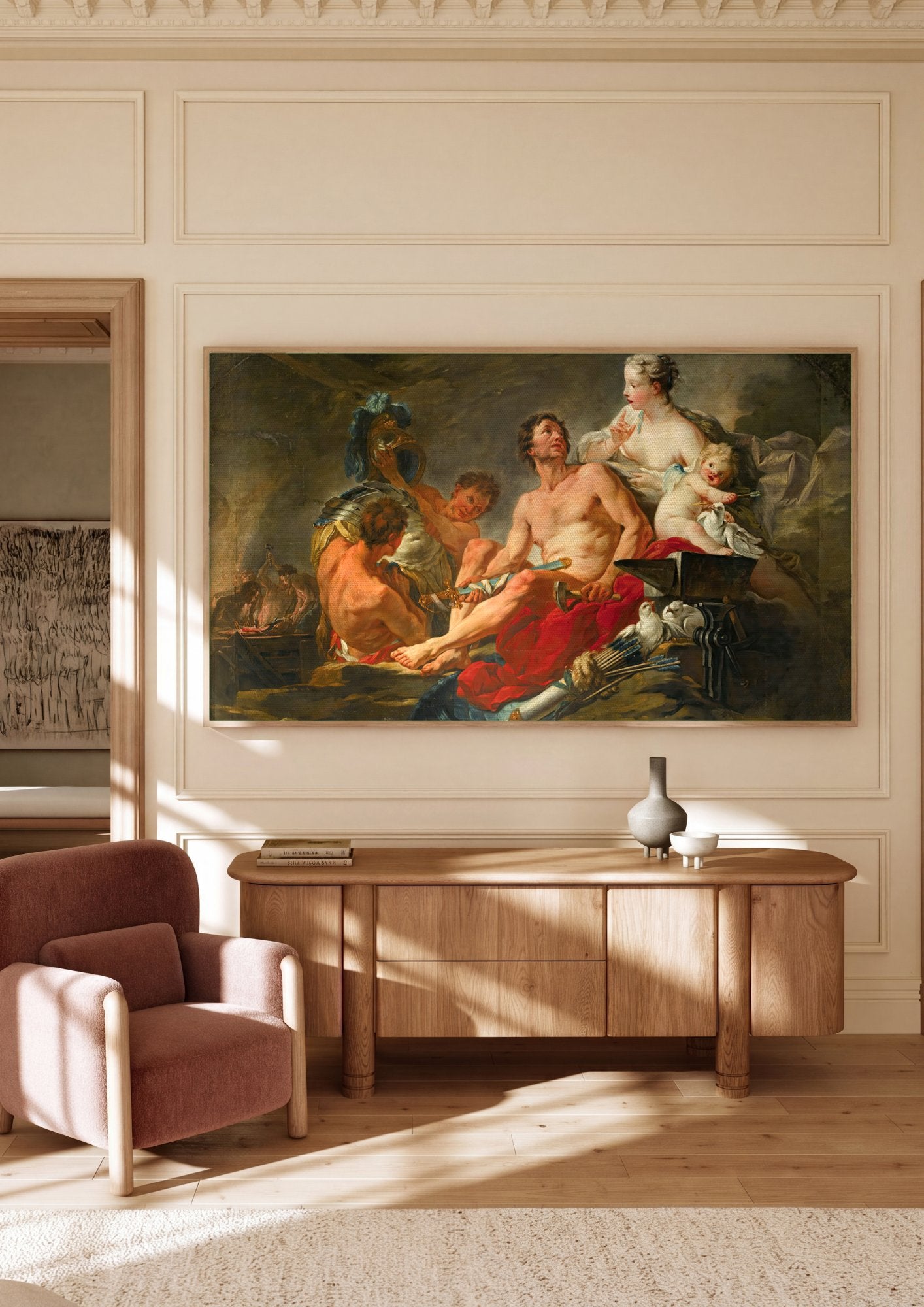 Quadro Decorativo A Forja de Vulcano - François Boucher em ambiente decorado