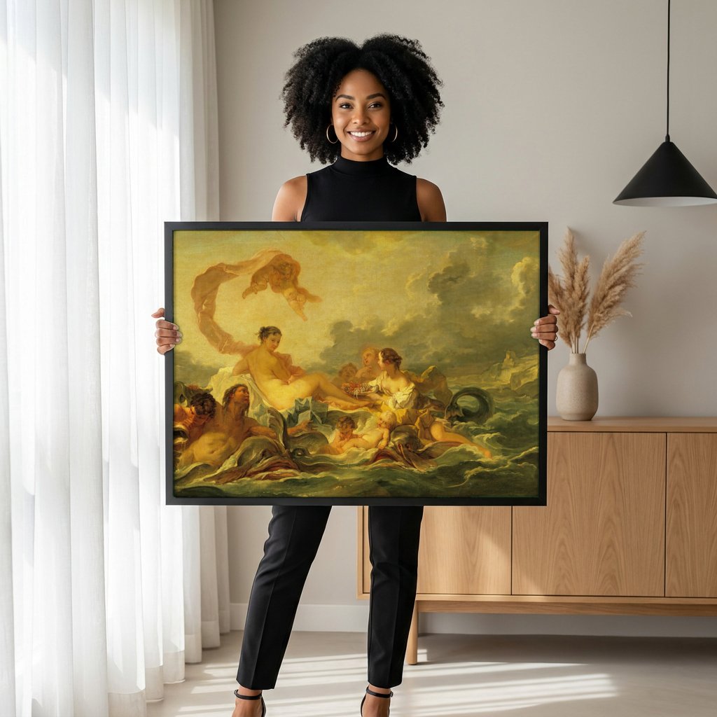 Quadro Decorativo O Triunfo de Vênus - François Boucher com modelo em ambiente