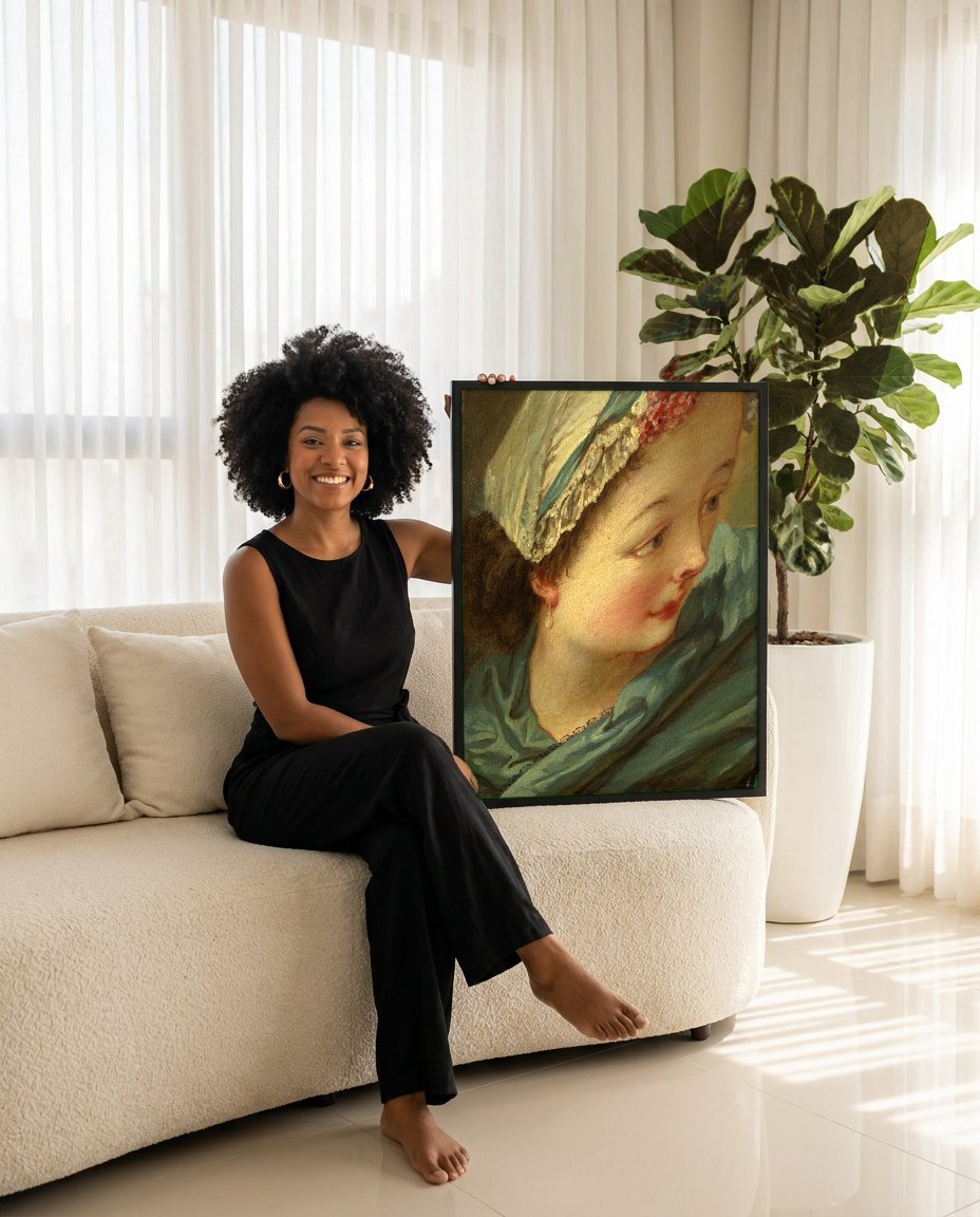 Quadro Decorativo A Jovem Cozinheira - François Boucher com modelo em ambiente