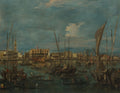 Pintura a óleo de Francesco Guardi mostrando o Grande Canal de Veneza com edifícios históricos e muitas gôndolas e barcos à vela sob um céu dramático.