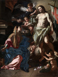 Quadro decorativo "A Ressurreição de Cristo" de Francesco Solimena, mostrando Cristo ressuscitado com anjos e figuras ajoelhadas em tons dramáticos.