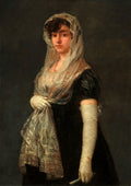 Retrato de uma jovem dama com véu branco e luvas, segurando um leque, obra de Francisco de Goya