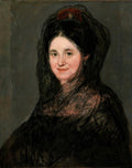 Retrato de uma mulher em preto, conhecida como 'A Dama de Preto' de Francisco de Goya, com véu escuro e expressão serena