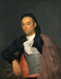 Retrato a óleo de Martín Zapater por Francisco de Goya, um homem com camisa branca, colete cinza e casaco preto, com um fundo escuro.