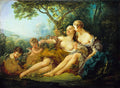Uma pintura Rococó de François Boucher, mostrando duas ninfas nuas e cupidos em um cenário pastoral, com folhagem verde e céu azul.