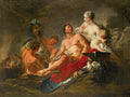 Pintura a óleo de François Boucher, "A Forja de Vulcano", com figuras mitológicas em uma forja, incluindo uma mulher nua, um homem musculoso e putti.