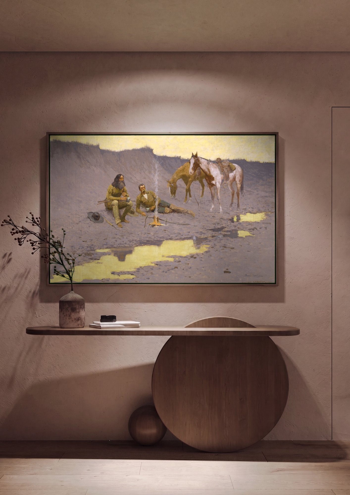 Quadro Decorativo A Fogueira de Caça - Frederic Remington em ambiente decorado