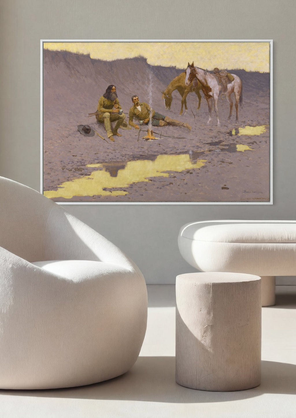 Quadro Decorativo A Fogueira de Caça - Frederic Remington em ambiente decorado