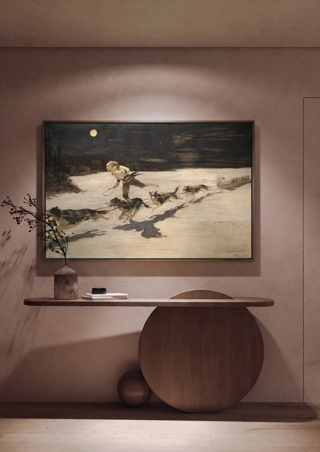 Quadro Decorativo A Corrida do Trenó - Frederic Remington em ambiente decorado