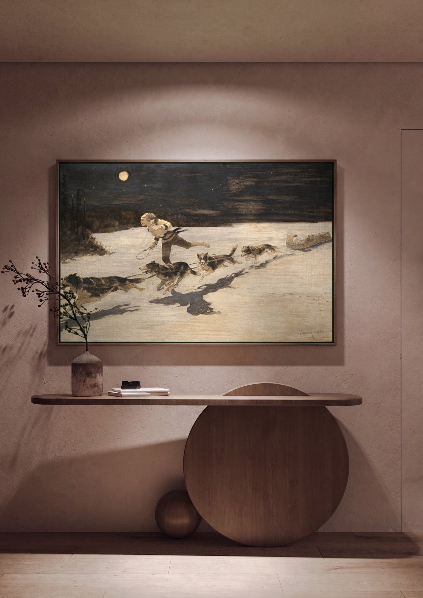 Quadro Decorativo A Corrida do Trenó - Frederic Remington em ambiente decorado