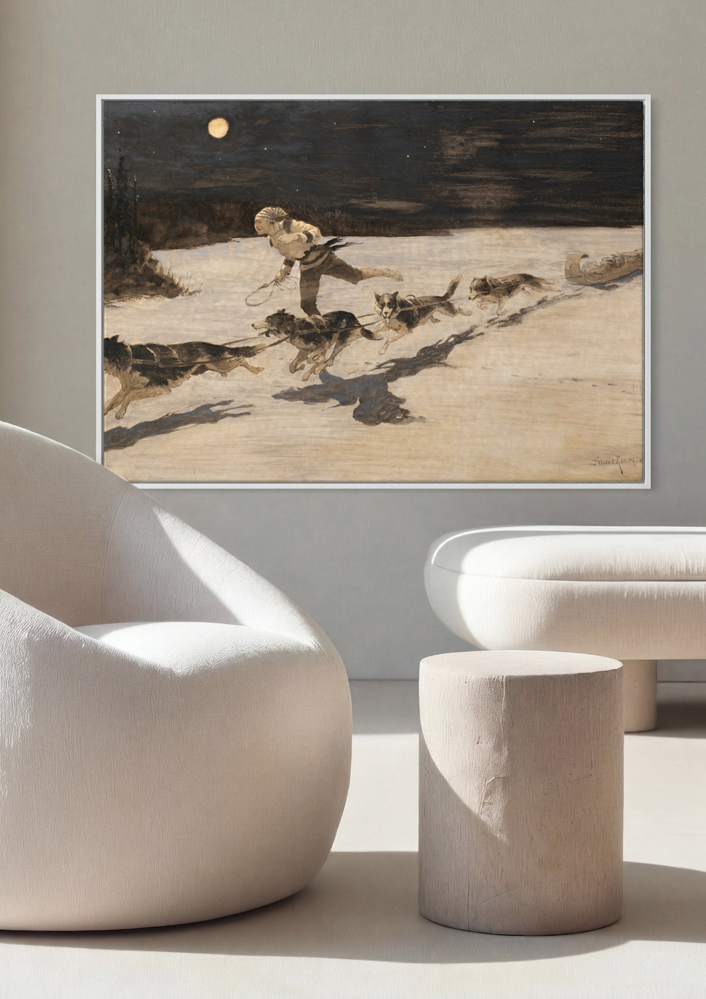 Quadro Decorativo A Corrida do Trenó - Frederic Remington em ambiente decorado