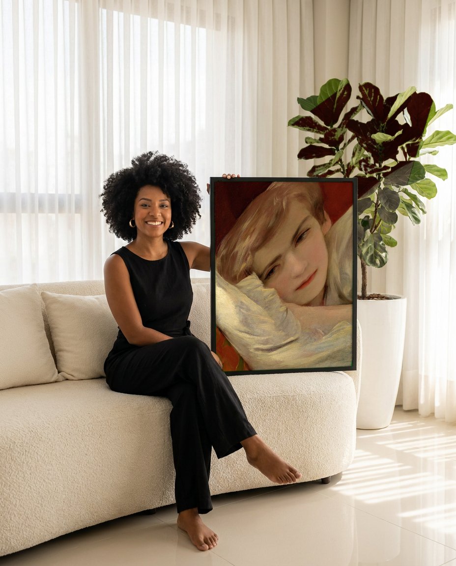 Quadro Decorativo A Jovem Adormecida - Friedrich von Amerling com modelo em ambiente