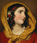 Retrato de uma jovem mulher de perfil, usando um lenço amarelo na cabeça e um vestido vermelho, atribuído a Friedrich Von Amerling.