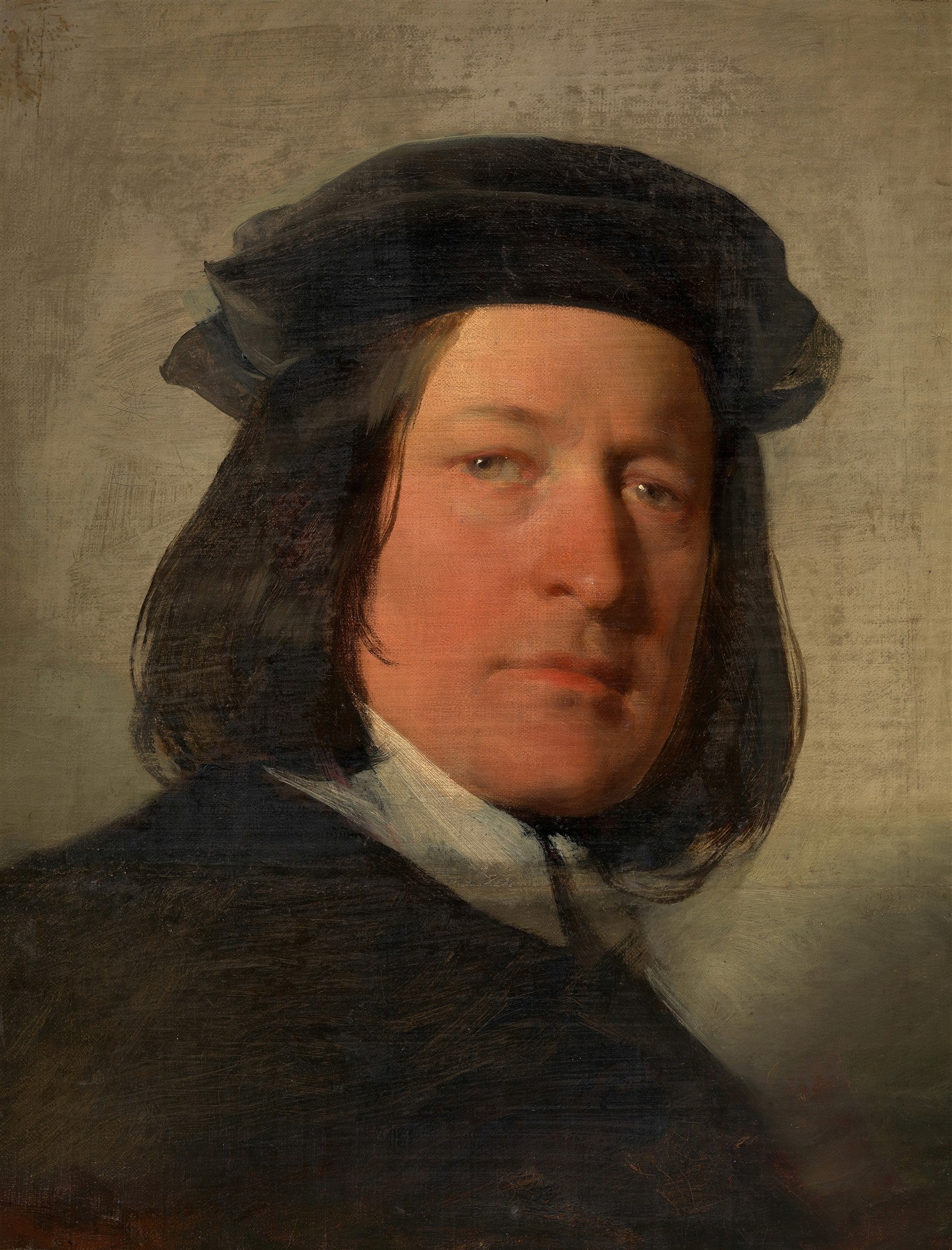 Retrato masculino em óleo, atribuído a Friedrich Von Amerling, apresentando um homem de meia-idade com chapéu escuro e vestes sóbrias, olhando diretamente para o observador.
