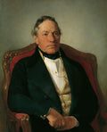 Retrato de homem com terno escuro e camisa branca, sentado em uma poltrona vermelha, olhar sério e contemplativo, atribuído a Friedrich von Amerling.