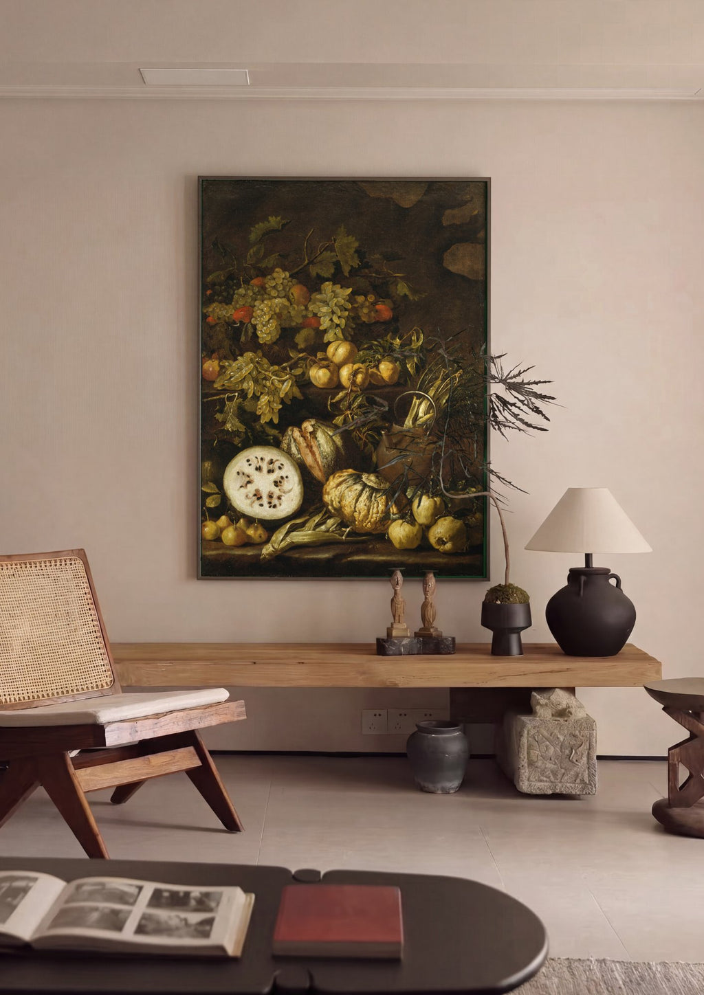 Quadro Decorativo Natureza-Morta com Frutas e Vegetais - Rubens em ambiente decorado