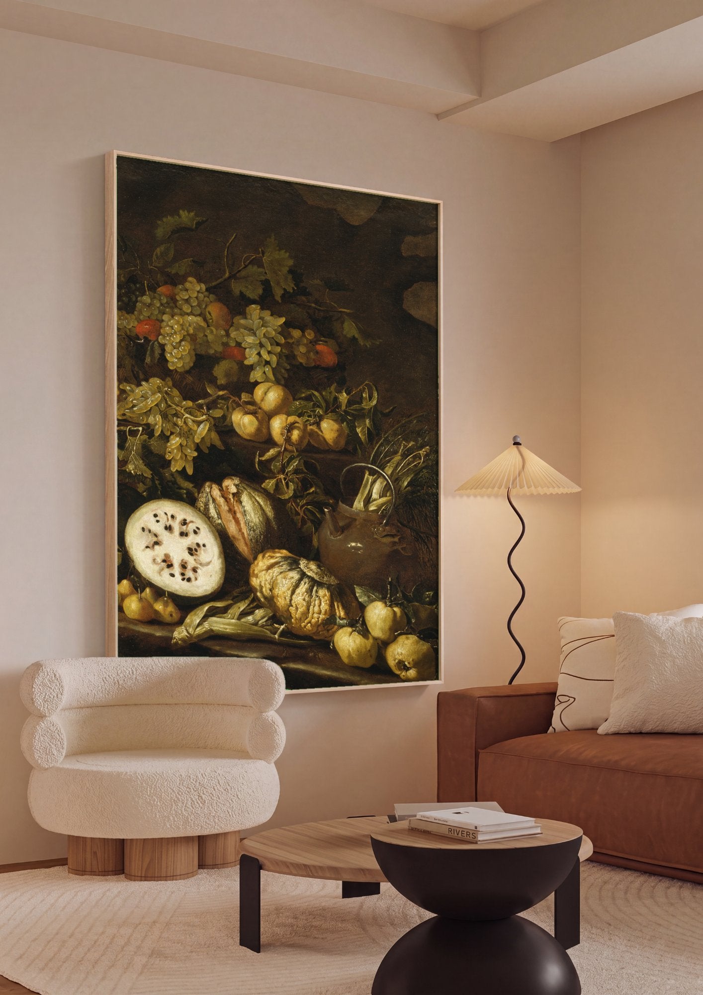 Quadro Decorativo Natureza-Morta com Frutas e Vegetais - Rubens em ambiente decorado