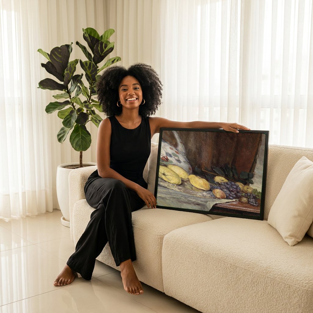 Quadro Decorativo Natureza-Morta com Frutas - Marie Egner com modelo em ambiente