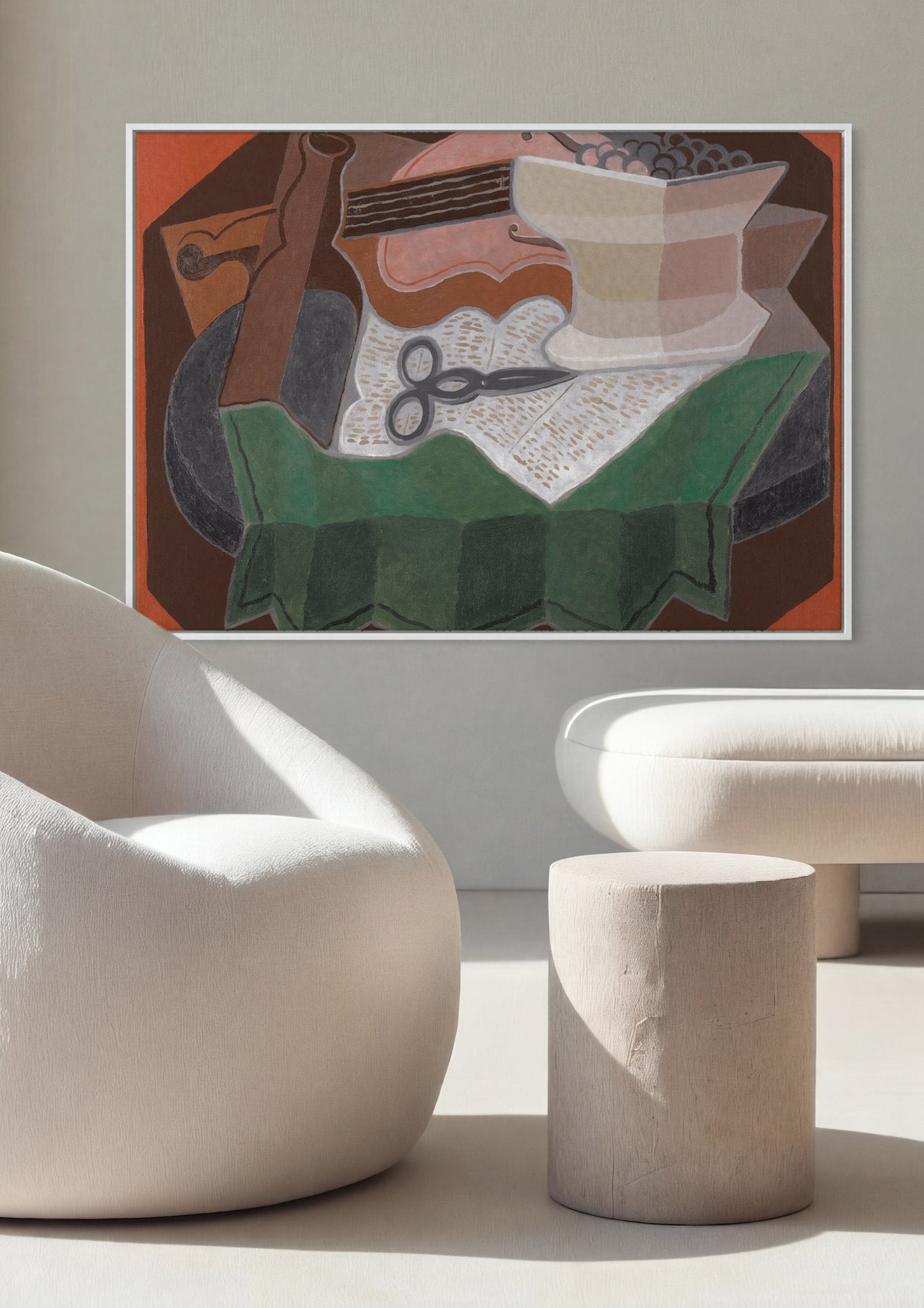 Quadro Decorativo Natureza Morta com Fruteira e Garrafa - Juan Gris em ambiente decorado