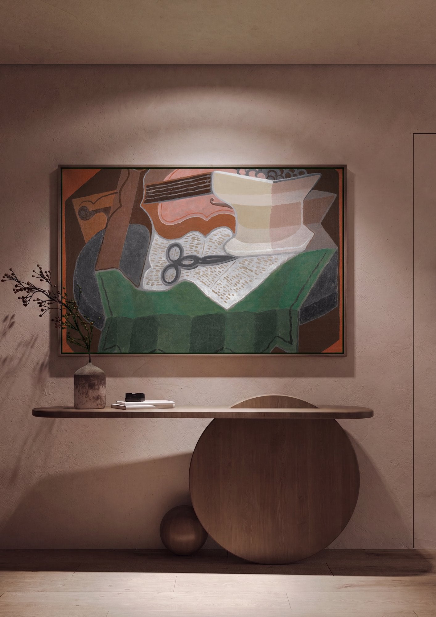 Quadro Decorativo Natureza Morta com Fruteira e Garrafa - Juan Gris em ambiente decorado