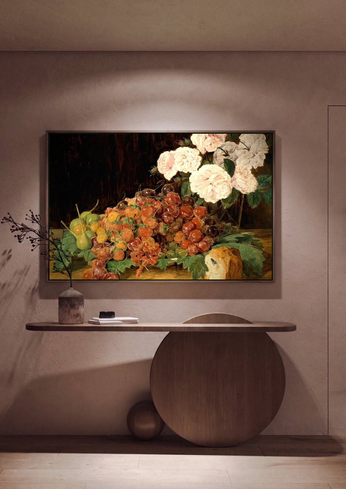 Quadro Decorativo Natureza Morta com Frutas e Rosas - Waldmüller em ambiente decorado