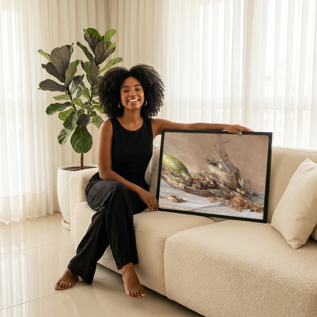 Quadro Decorativo Natureza-Morta com Frutas - Marie Egner com modelo em ambiente