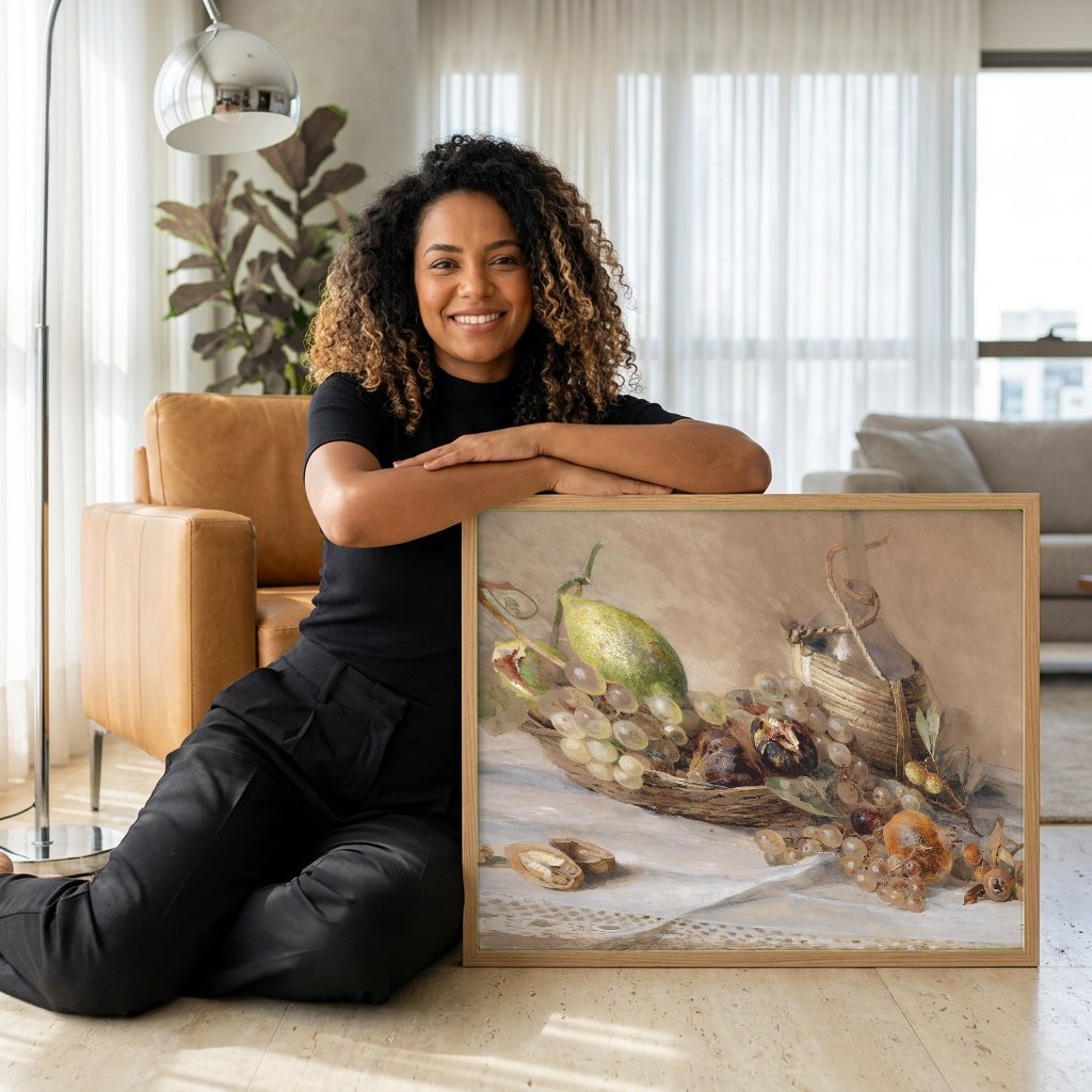 Quadro Decorativo Natureza-Morta com Frutas - Marie Egner com modelo em ambiente