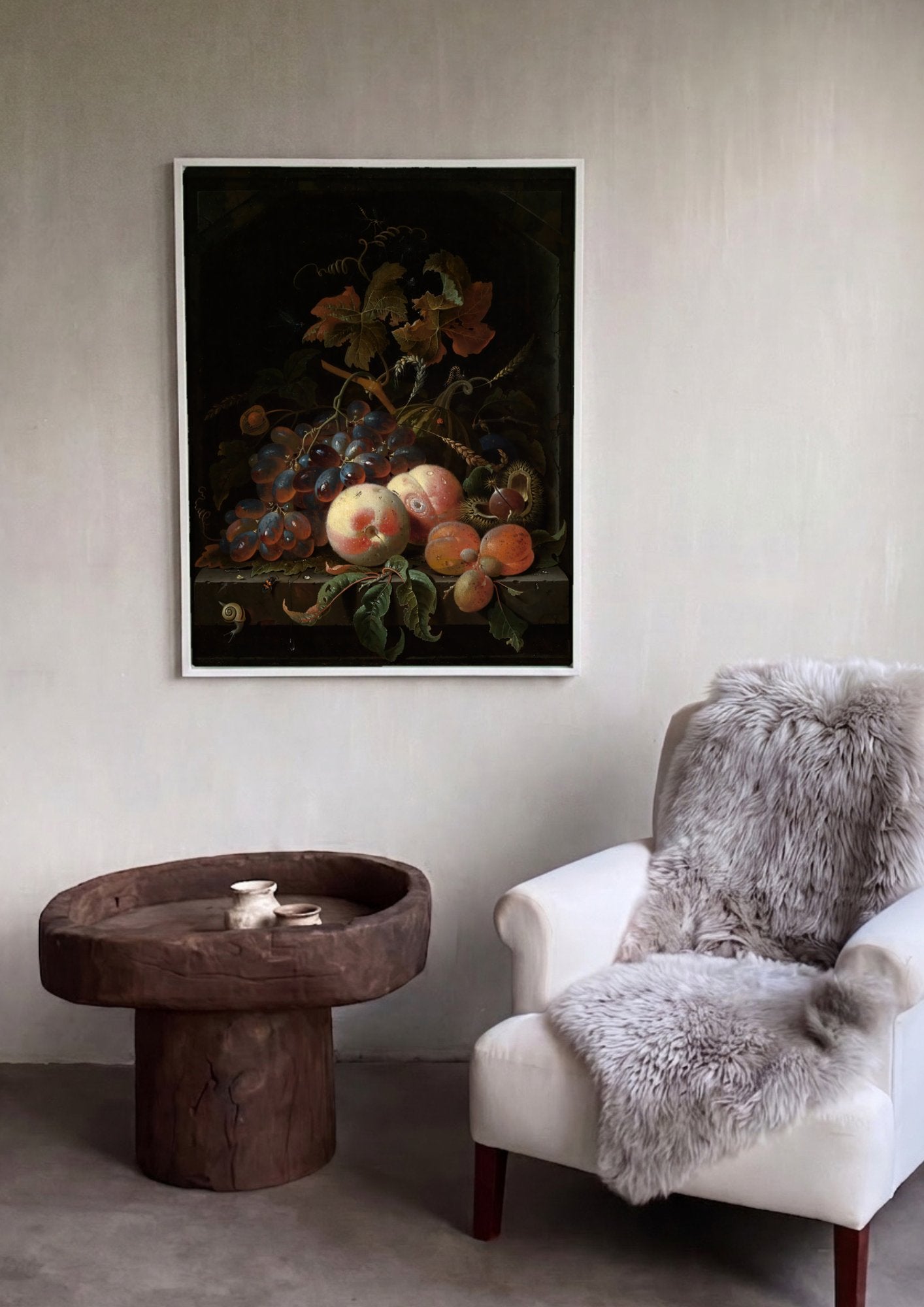 Quadro Decorativo Natureza-Morta com Frutas - Abraham Mignon em ambiente decorado