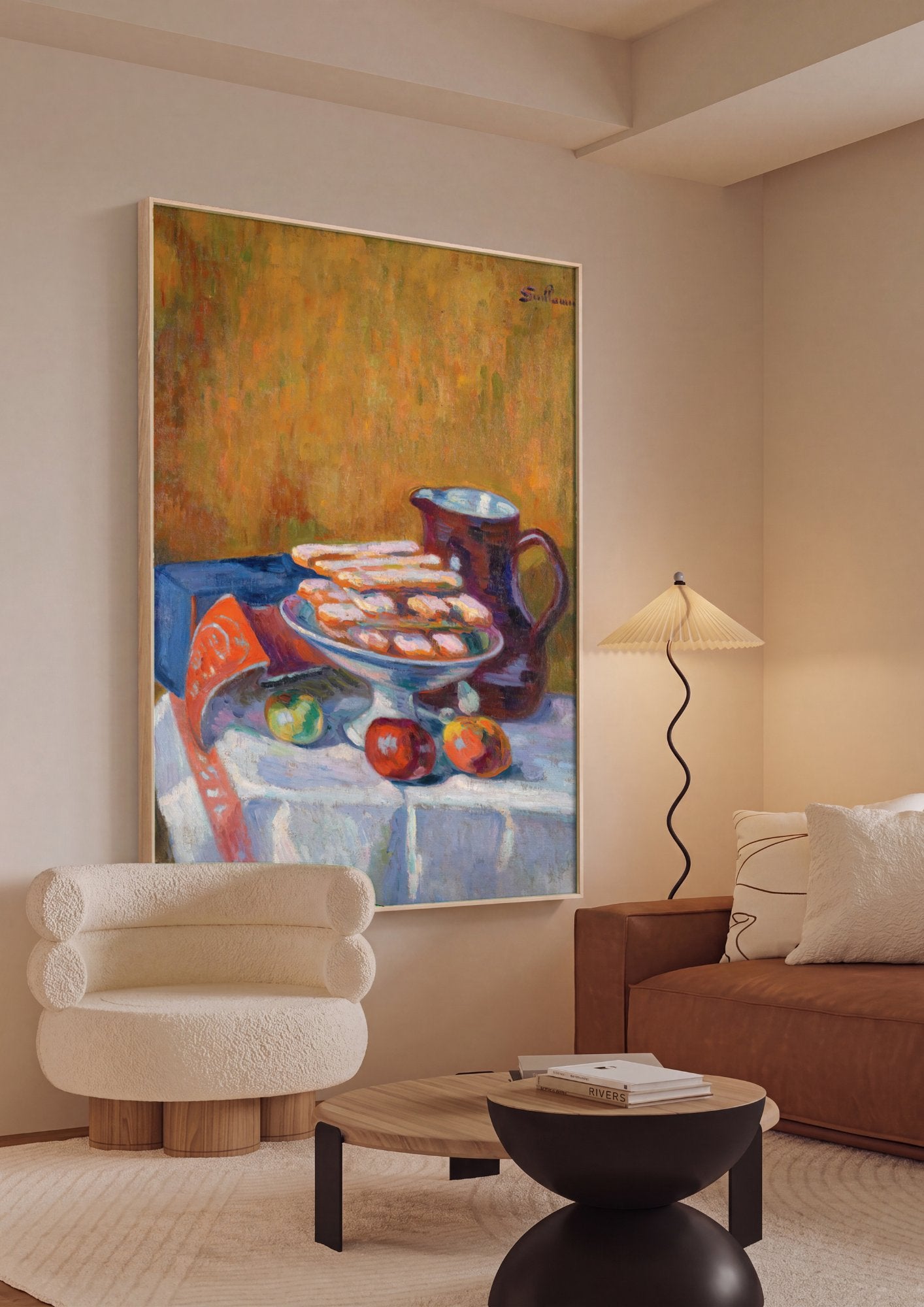 Quadro Decorativo Natureza-Morta com Frutas e Biscoitos - Guillaumin em ambiente decorado