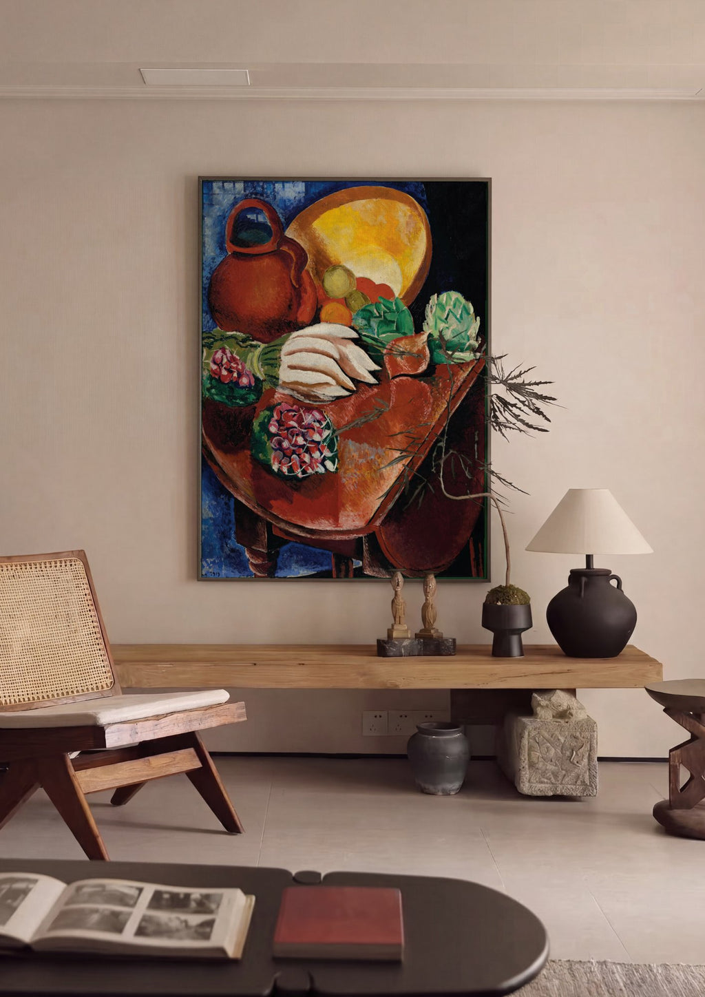 Quadro Decorativo Natureza-Morta com Frutas e Jarro - Moïse Kisling em ambiente decorado